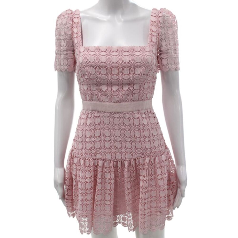 Self Portrait Women Fit & Flare Pink Square Neck Short Sleeve Dress Size 2
